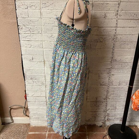 Vintage Private Line Prairie Floral Midi Shirred Dress Large - Picture 8 of 11